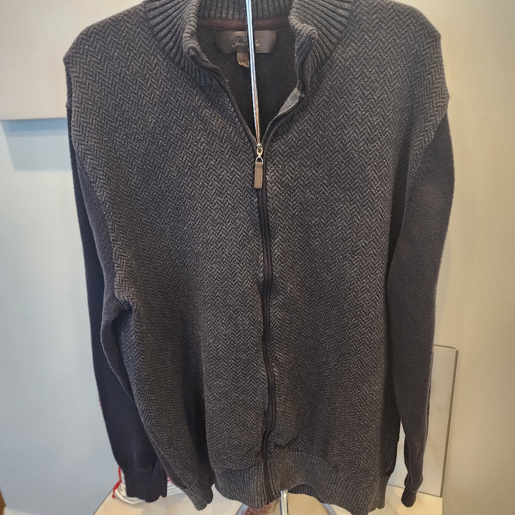 Mens, Tasso Ella's Size L, Zip Up Sweater- Black With Herringbone.